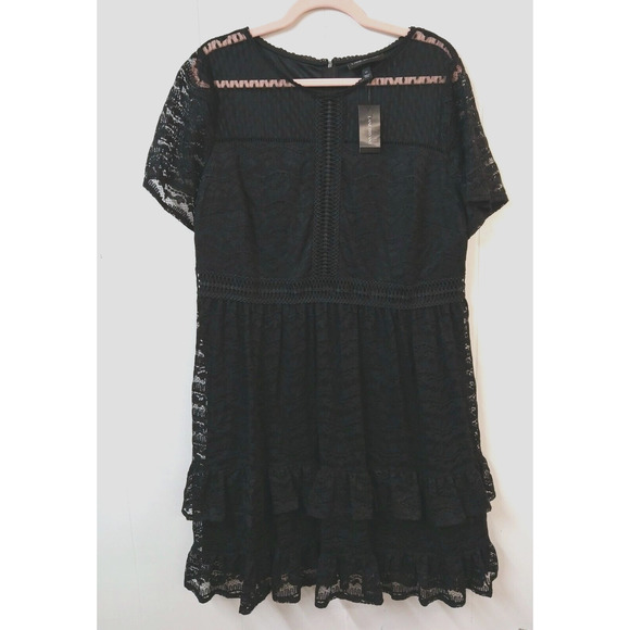 Lane Bryant WM 16 Dress NWT Black Short Sleeve Lace Zip Closure Ruffle Bottom - Picture 1 of 7